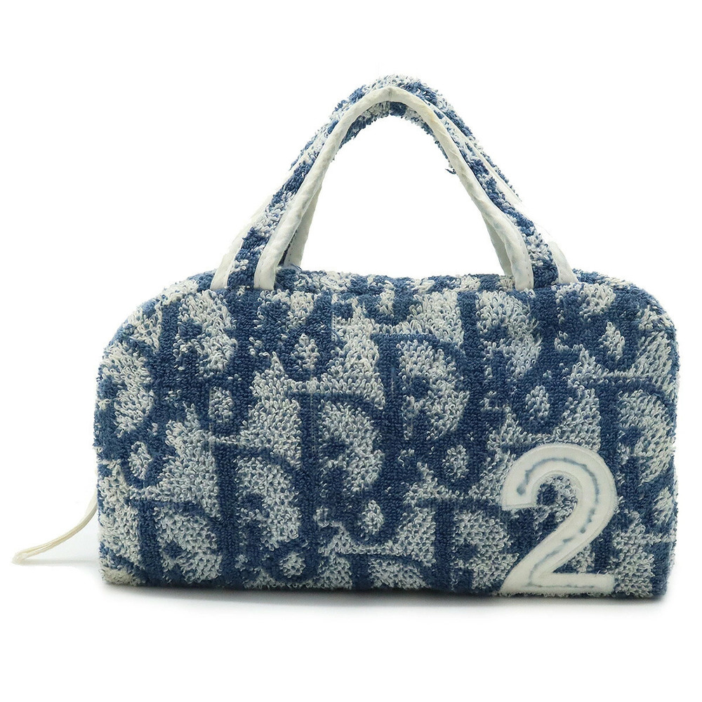 Christian Dior Trotter Handbag Terry Cloth White Blue